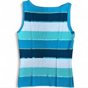 Anne Klein Collection Blue Striped Sequin Coastal Euro Summer Tank Top Small